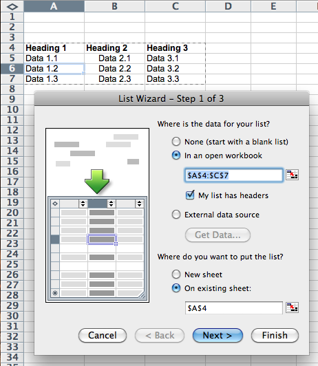 excel 2008 for mac column title